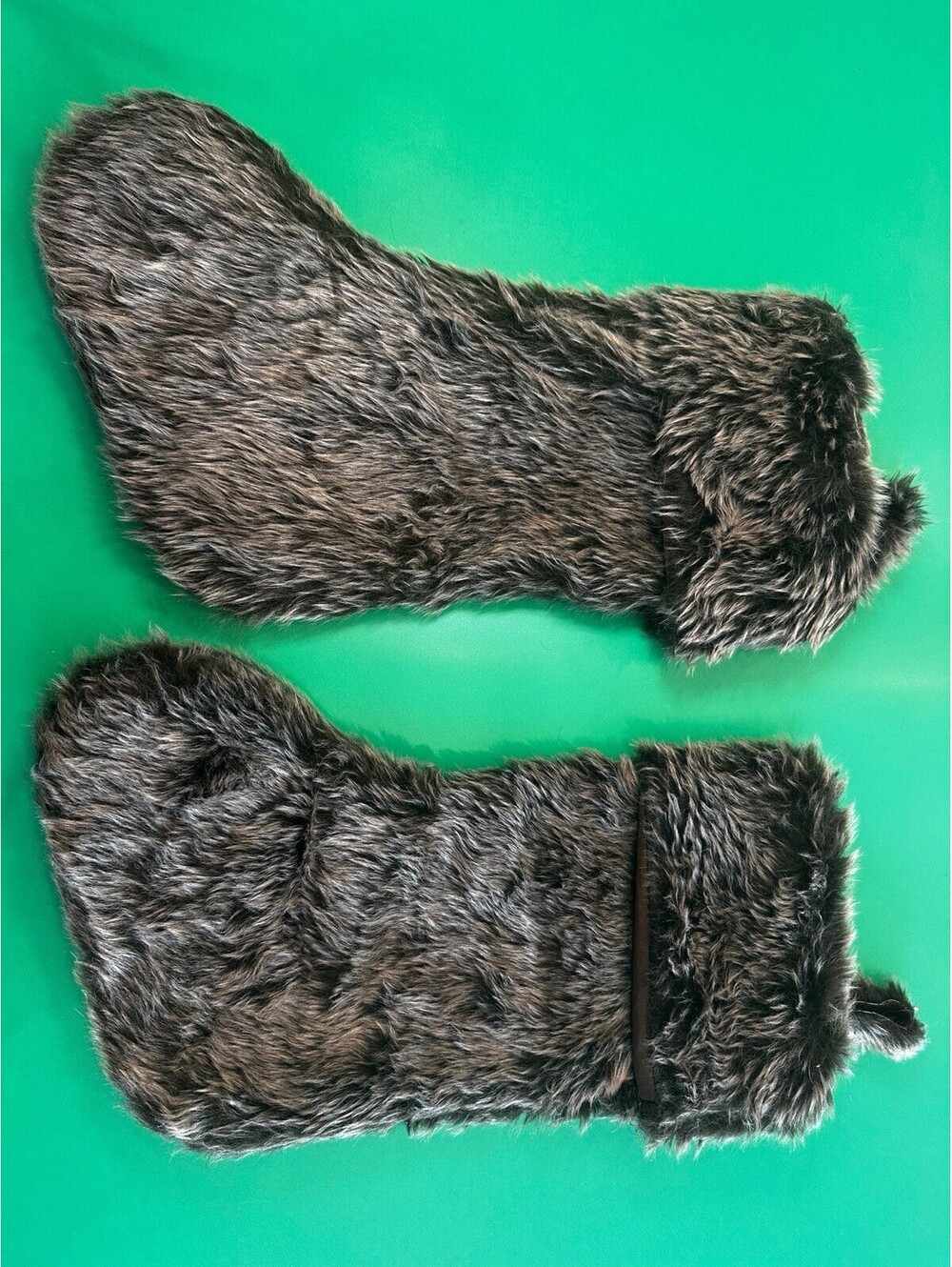 Set of Two Fluffy Faux Fur Gray White Blend Christmas Stockings Cabin Lake 18"